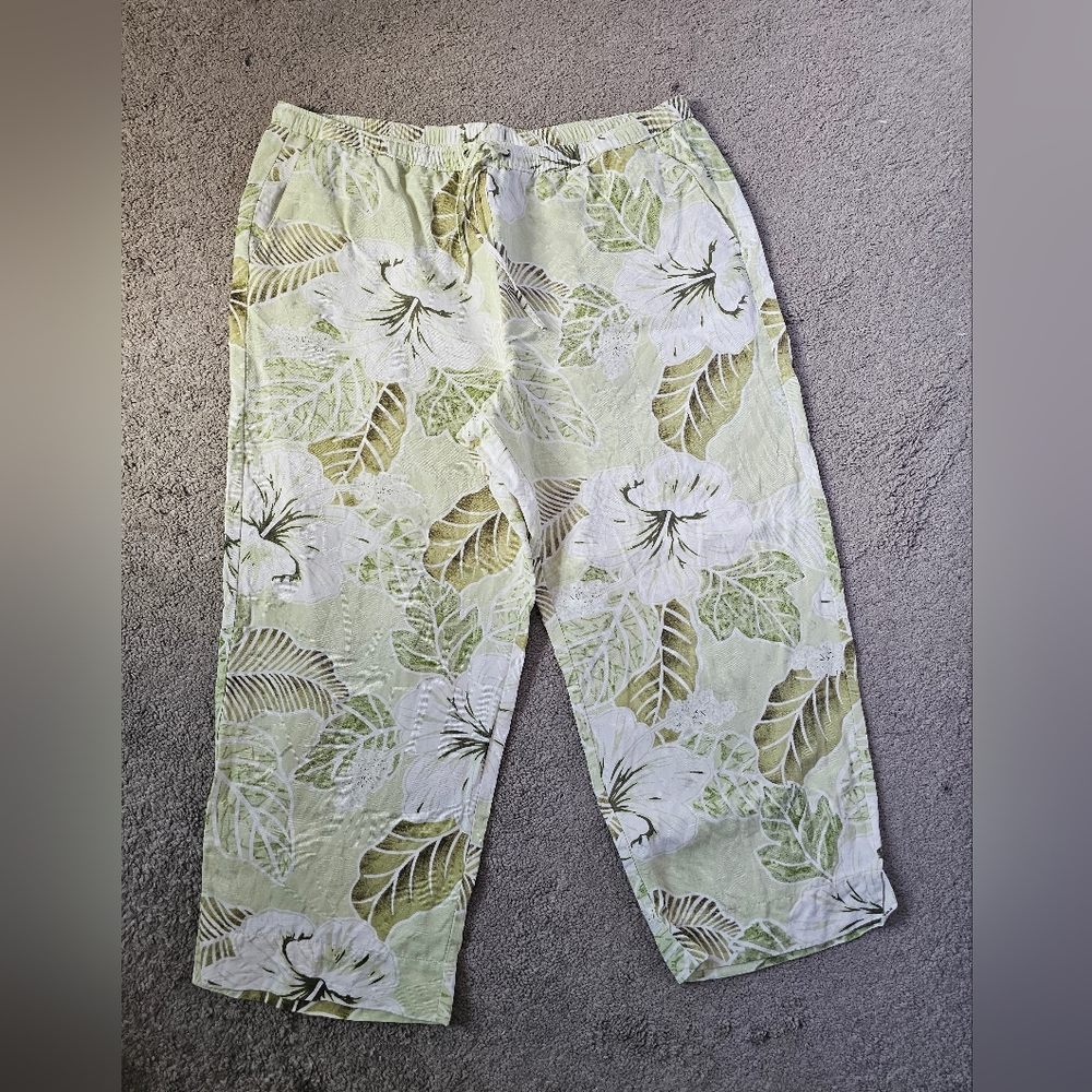 Tommy Bahama Green Leaf Print Silk And Linen Pants Size L